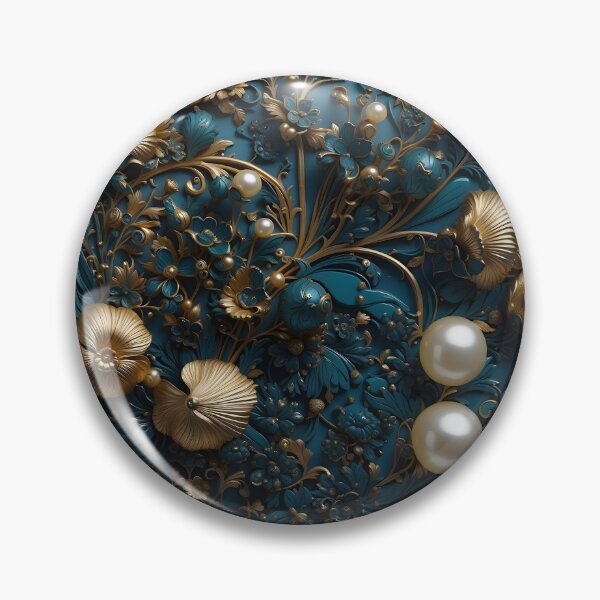 Item preview, Flowers and pearls in shades of blue and gold - 3D relief #36 designed and sold by GoldenEraArt.