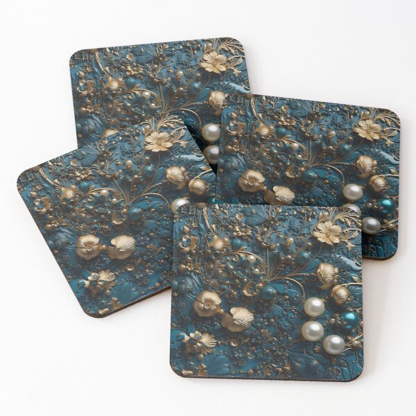 Item preview, Flowers and pearls in shades of blue and gold - 3D relief #36 designed and sold by GoldenEraArt.