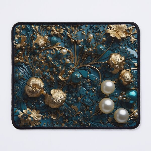 Item preview, Flowers and pearls in shades of blue and gold - 3D relief #36 designed and sold by GoldenEraArt.