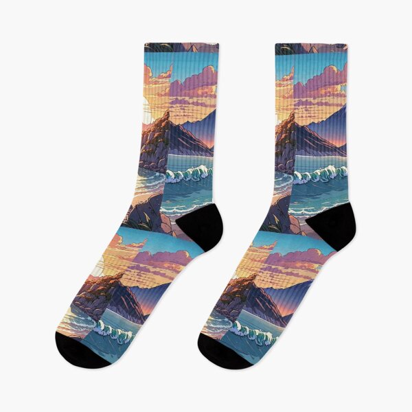 Item preview, A view of the sunset with a mountain in front of the sea, animated art designed and sold by relaxbito.