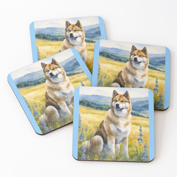 Item preview, Akita in a Wildflower Field- Bluebell designed and sold by AmberRoseWrites.