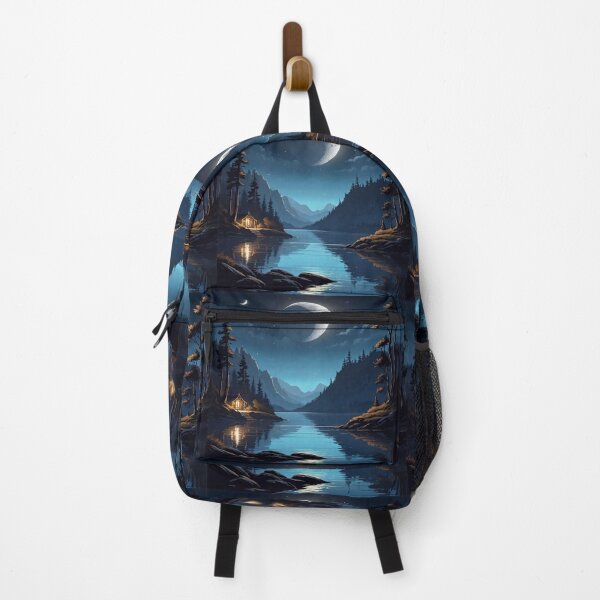 Item preview, A view of a lake in black with the full moon designed and sold by relaxbito.