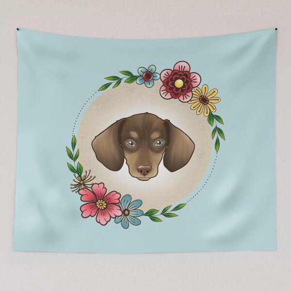 Item preview, Dachshund with flowers designed and sold by Agavadesigns.