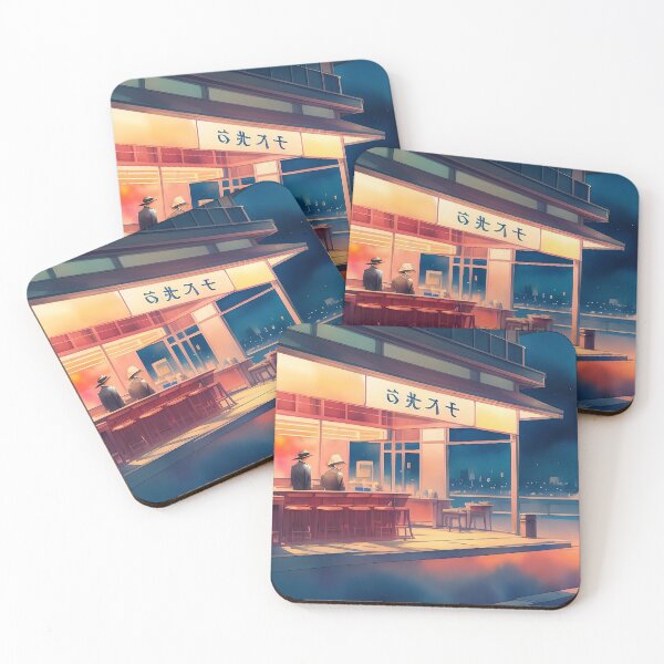 Item preview, Evening eatery, three patrons, cityscape view, serene ambiance. designed and sold by ArtComixHaven.