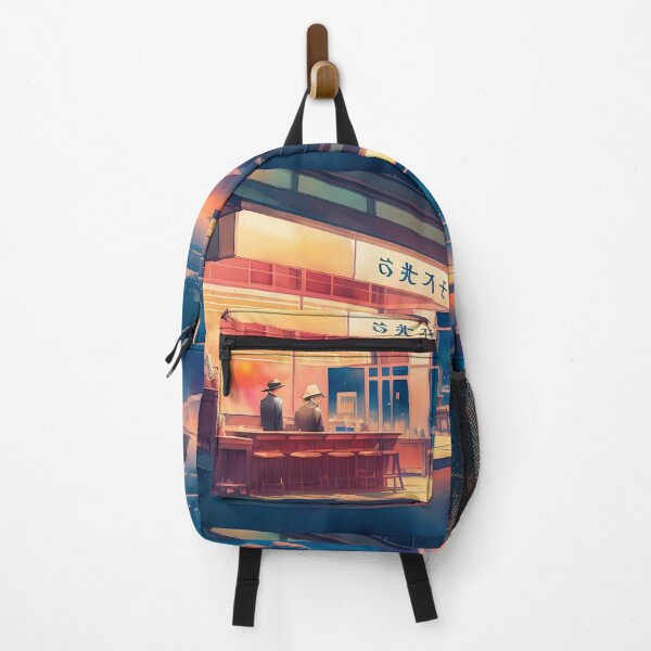 Item preview, Evening eatery, three patrons, cityscape view, serene ambiance. designed and sold by ArtComixHaven.