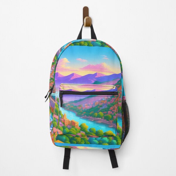 Item preview, Colorful cityscape, river, mountains, sunset; vibrant and picturesque. designed and sold by ArtComixHaven.
