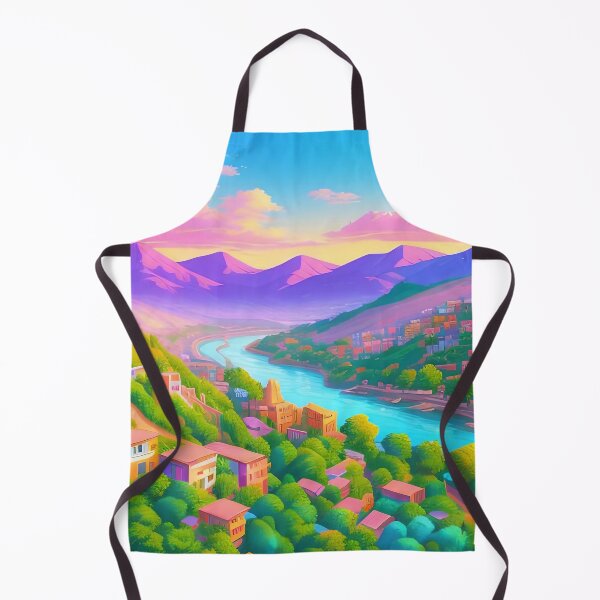 Item preview, Colorful cityscape, river, mountains, sunset; vibrant and picturesque. designed and sold by ArtComixHaven.
