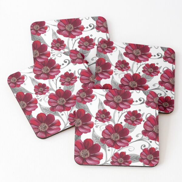 Item preview, Red Flowers on Monochrome leaves designed and sold by Neeshki.