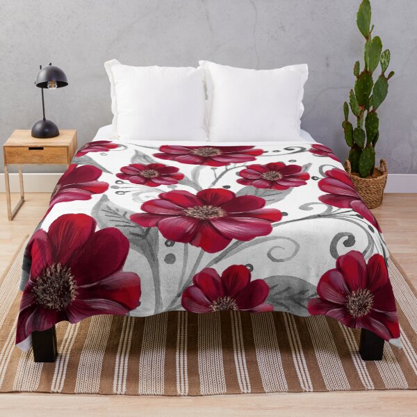 Item preview, Red Flowers on Monochrome leaves designed and sold by Neeshki.