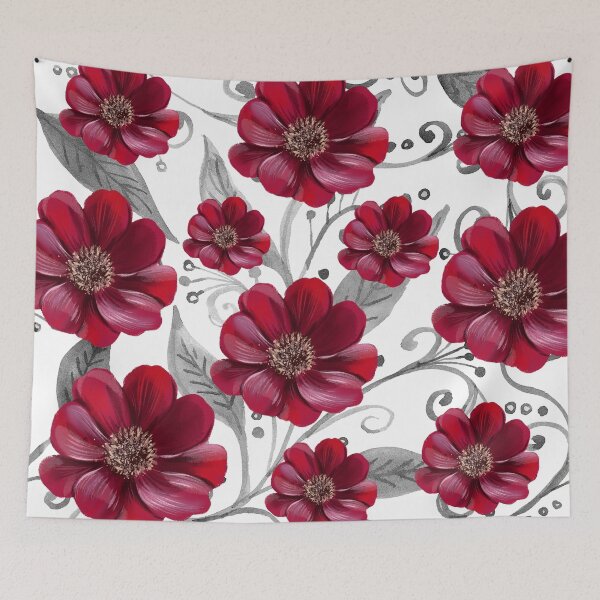 Item preview, Red Flowers on Monochrome leaves designed and sold by Neeshki.