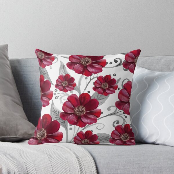 Item preview, Red Flowers on Monochrome leaves designed and sold by Neeshki.