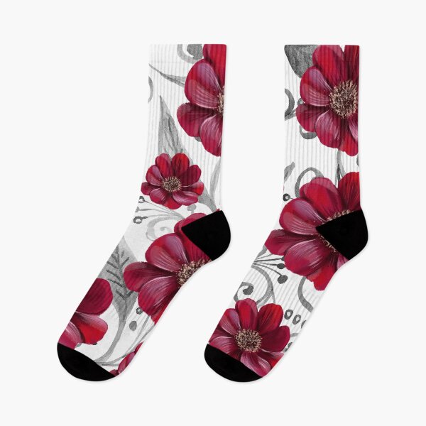 Item preview, Red Flowers on Monochrome leaves designed and sold by Neeshki.