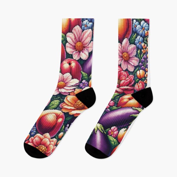 Item preview, Garden Bloom and Eggplant Harvest - Floral & Fruit Pattern Design designed and sold by PEACHFULLY.