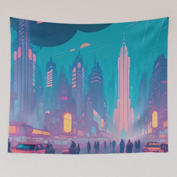 Item preview, Futuristic cityscape, vibrant colours, bustling street, advanced technology. designed and sold by ArtComixHaven.