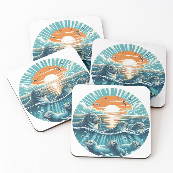 Item preview, Seals swimming in a sea with a sunset designed and sold by roshan40pk.