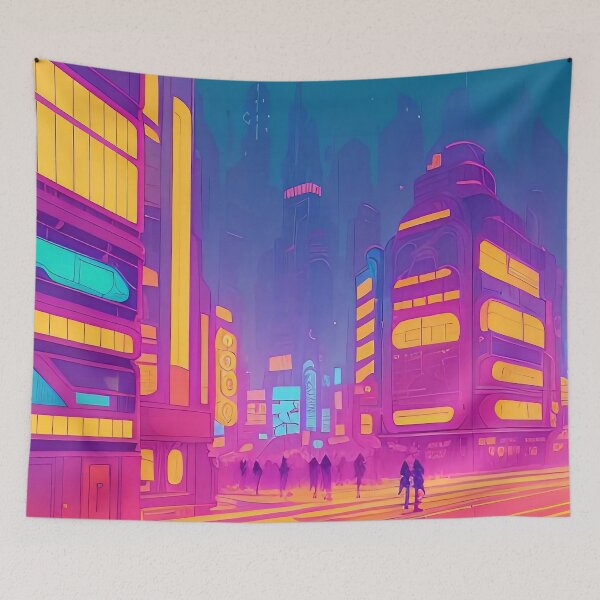 Item preview, Vibrant cityscape, futuristic architecture, neon lights, atmospheric ambiance. designed and sold by ArtComixHaven.