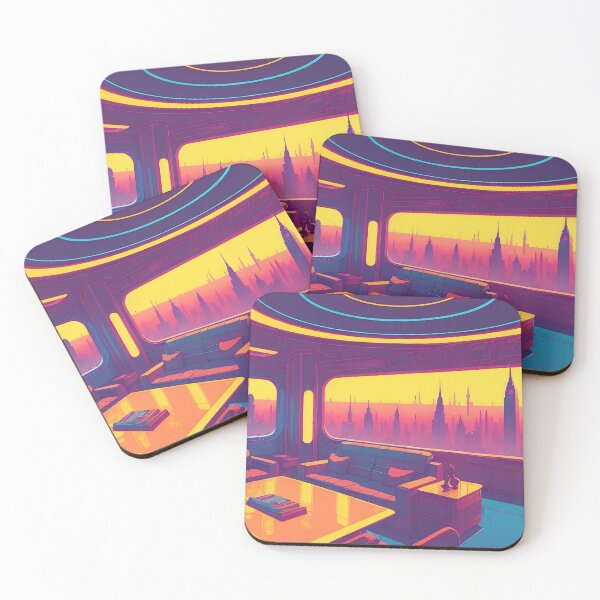 Item preview, Futuristic cityscape viewed from a colourful, modern interior. designed and sold by ArtComixHaven.