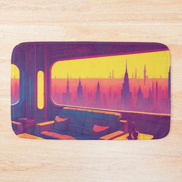 Item preview, Futuristic cityscape viewed from a colourful, modern interior. designed and sold by ArtComixHaven.