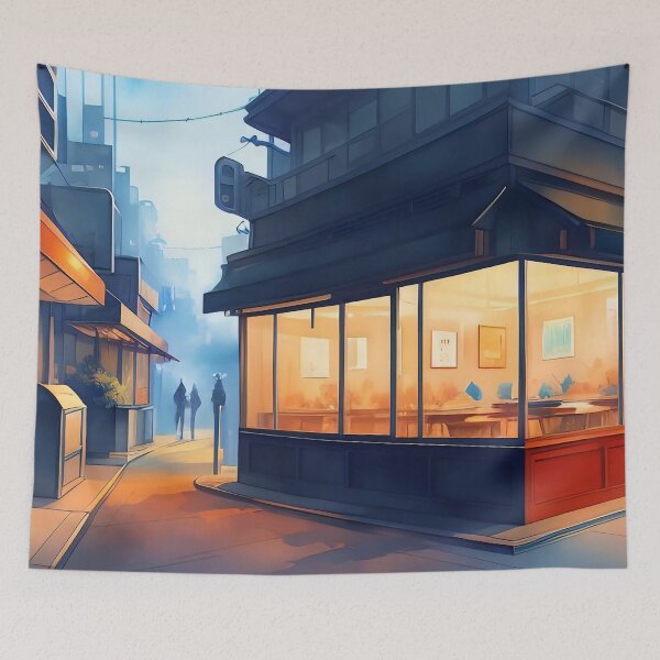 Item preview, Urban sunrise, empty streets, glowing storefronts, serene atmosphere. designed and sold by ArtComixHaven.