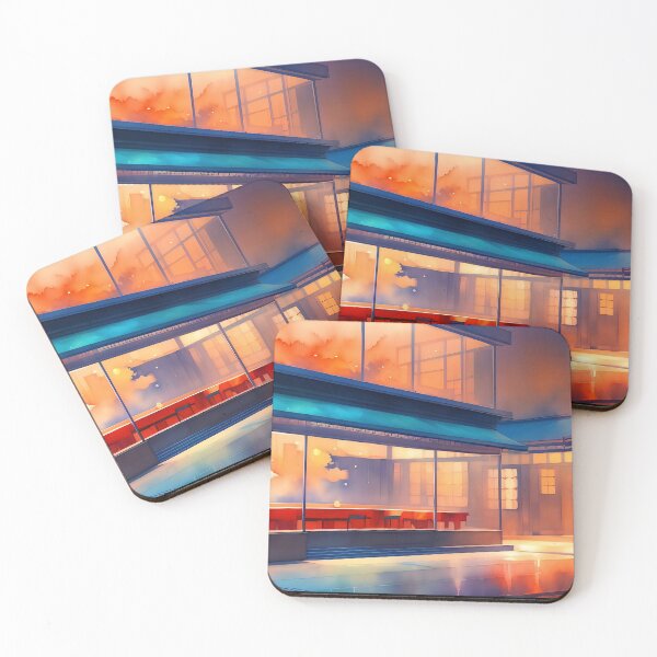 Item preview, Sunset cafe scene, warm lights, serene atmosphere. designed and sold by ArtComixHaven.