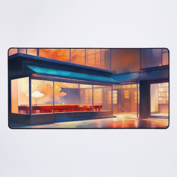 Item preview, Sunset cafe scene, warm lights, serene atmosphere. designed and sold by ArtComixHaven.