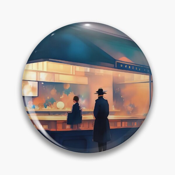Item preview, Evening cityscape, two people at flower shop. designed and sold by ArtComixHaven.