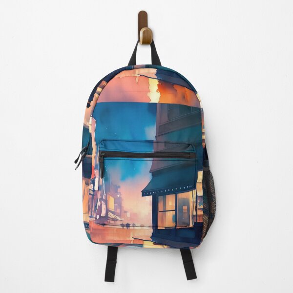 Item preview, Evening cityscape, two people at flower shop. designed and sold by ArtComixHaven.