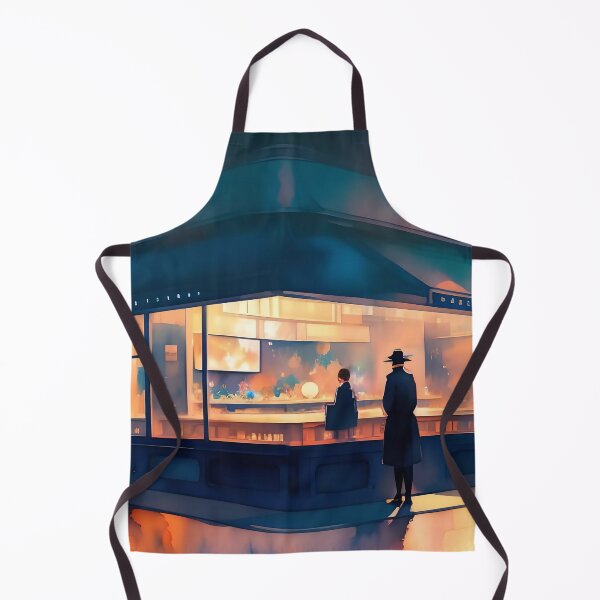 Item preview, Evening cityscape, two people at flower shop. designed and sold by ArtComixHaven.