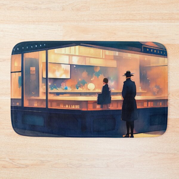 Item preview, Evening cityscape, two people at flower shop. designed and sold by ArtComixHaven.