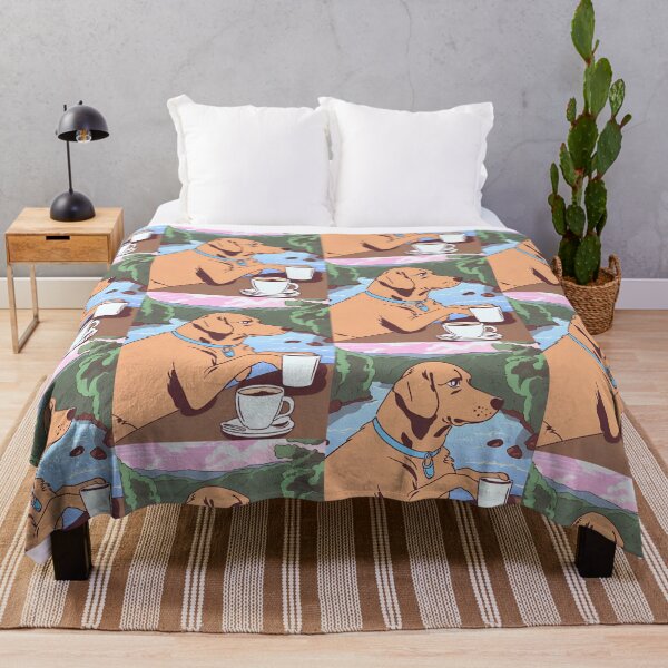 Item preview, Funny Somber Tan Dog Drinking Yummy Hot Chocolate  designed and sold by GoodNaturedAI.