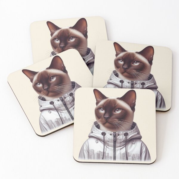 Item preview, Urban Cats #76 - Sable Burmese Cat wearing an urban white windbreaker designed and sold by elektronen.