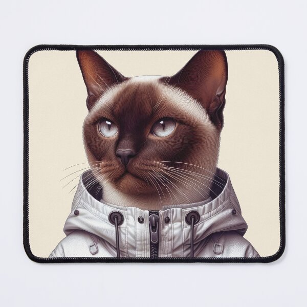 Item preview, Urban Cats #76 - Sable Burmese Cat wearing an urban white windbreaker designed and sold by elektronen.