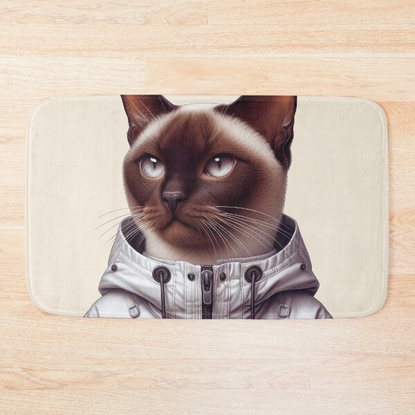 Item preview, Urban Cats #76 - Sable Burmese Cat wearing an urban white windbreaker designed and sold by elektronen.