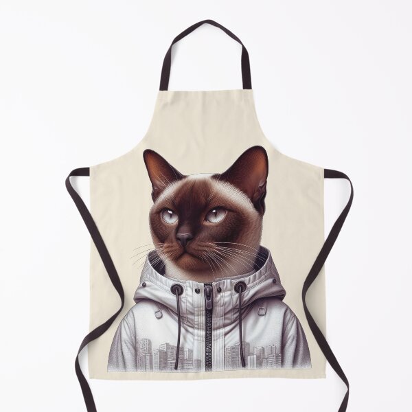 Item preview, Urban Cats #76 - Sable Burmese Cat wearing an urban white windbreaker designed and sold by elektronen.