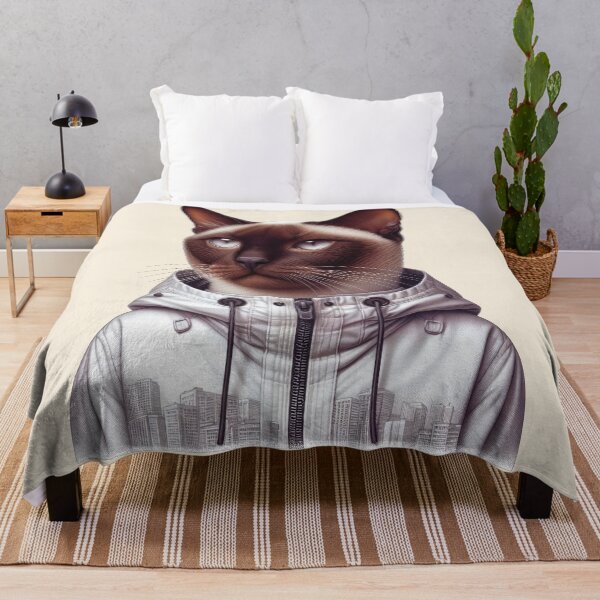 Item preview, Urban Cats #76 - Sable Burmese Cat wearing an urban white windbreaker designed and sold by elektronen.