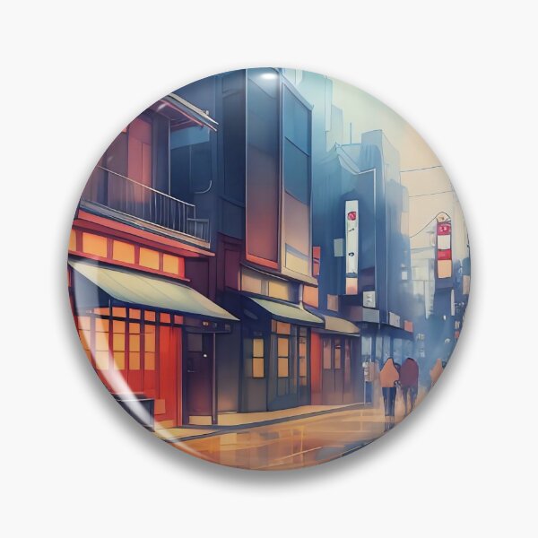 Item preview, Rainy cityscape, glowing shops, reflections, walking figures. designed and sold by ArtComixHaven.