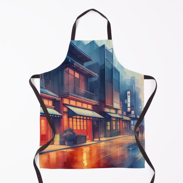 Item preview, Rainy cityscape, glowing shops, reflections, walking figures. designed and sold by ArtComixHaven.