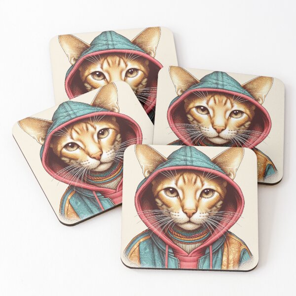 Item preview, Urban Cats #77 - Cinnamon Oriental Shorthair Cat wearing a hip hop windbreaker designed and sold by elektronen.