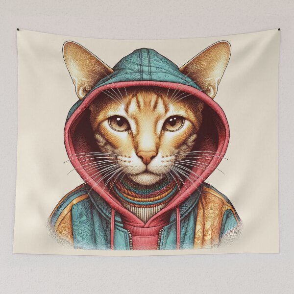 Item preview, Urban Cats #77 - Cinnamon Oriental Shorthair Cat wearing a hip hop windbreaker designed and sold by elektronen.