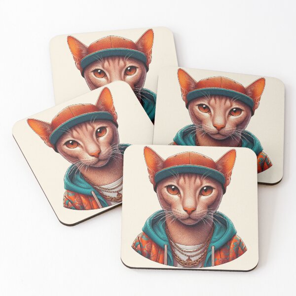 Item preview, Urban Cats #78 - Cinnamon Oriental Shorthair Cat wearing a hip hop windbreaker designed and sold by elektronen.