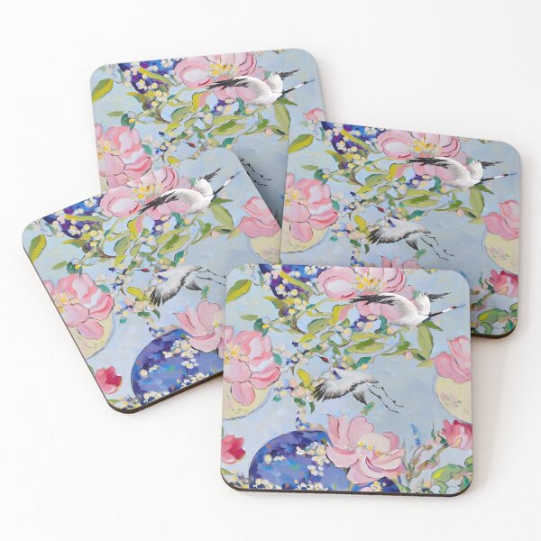 Item preview, Magnolia blossom and cranes chinoiserie painting designed and sold by SophieClimaArt.