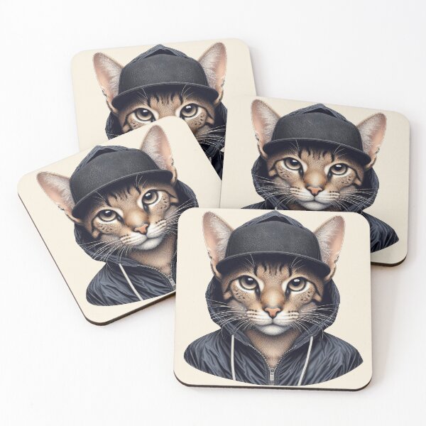 Item preview, Urban Cats #80 - Fawn Savannah Cat wearing a black hip hop windbreaker designed and sold by elektronen.