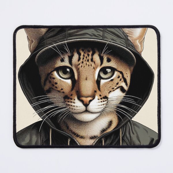 Item preview, Urban Cats #81 - Fawn Savannah Cat wearing a black hip hop windbreaker designed and sold by elektronen.