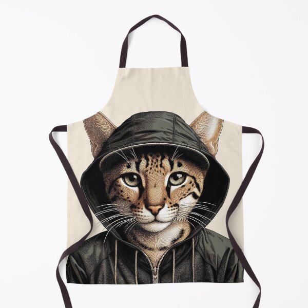 Item preview, Urban Cats #81 - Fawn Savannah Cat wearing a black hip hop windbreaker designed and sold by elektronen.