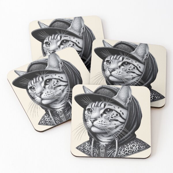 Item preview, Urban Cats #82 - Silver Spotted Tabby Savannah Cat wearing a hip hop windbreaker designed and sold by elektronen.