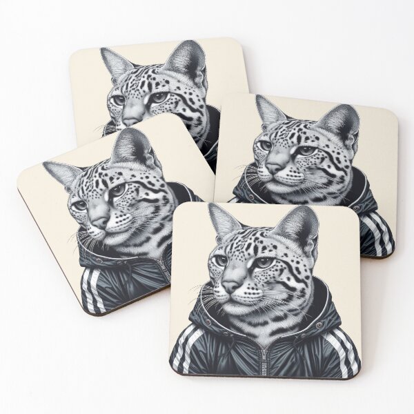 Item preview, Urban Cats #83 - Silver Spotted Tabby Savannah Cat wearing a black hip hop windbreaker designed and sold by elektronen.