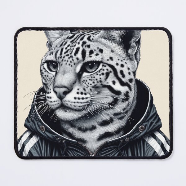 Item preview, Urban Cats #83 - Silver Spotted Tabby Savannah Cat wearing a black hip hop windbreaker designed and sold by elektronen.