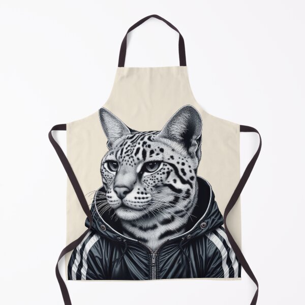 Item preview, Urban Cats #83 - Silver Spotted Tabby Savannah Cat wearing a black hip hop windbreaker designed and sold by elektronen.