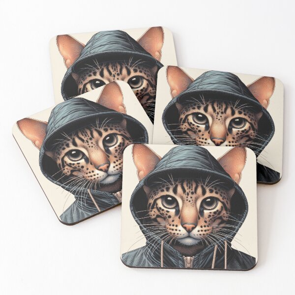 Item preview, Urban Cats #85 - Black Spotted Tabby Savannah Cat wearing a black hip hop windbreaker designed and sold by elektronen.