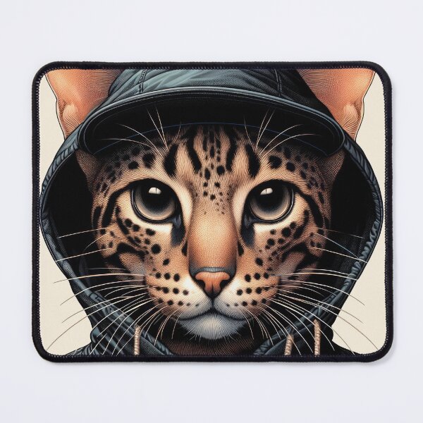 Item preview, Urban Cats #85 - Black Spotted Tabby Savannah Cat wearing a black hip hop windbreaker designed and sold by elektronen.